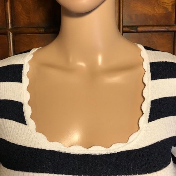 LOFT Scallop Gold Tip Sleeve Stripe Rib Knit Top - Picture 6 of 14